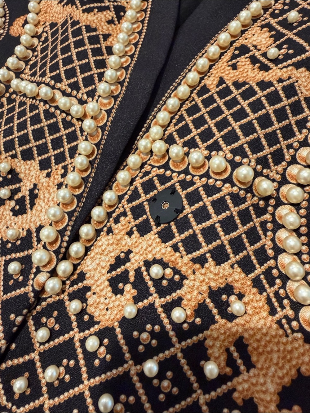 Black and Gold Embellished Open-Front Sweater Jacket woman size Large beaded - Picture 7 of 13